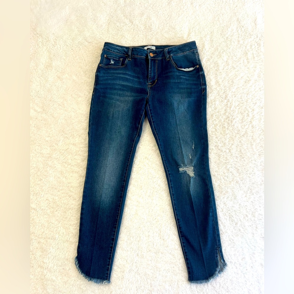 Kensie Jeans Women’s Skinny Ankle Distressed Frayed Medium Dark Wash Sz 8/29